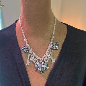 Vintage Claires Puffy Zebra Hearts Keys And Locks Necklace